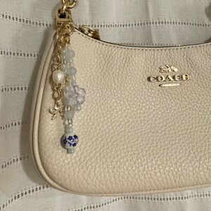 Elegant Designer Inspired Blue & Gold Bag Charm Keychain